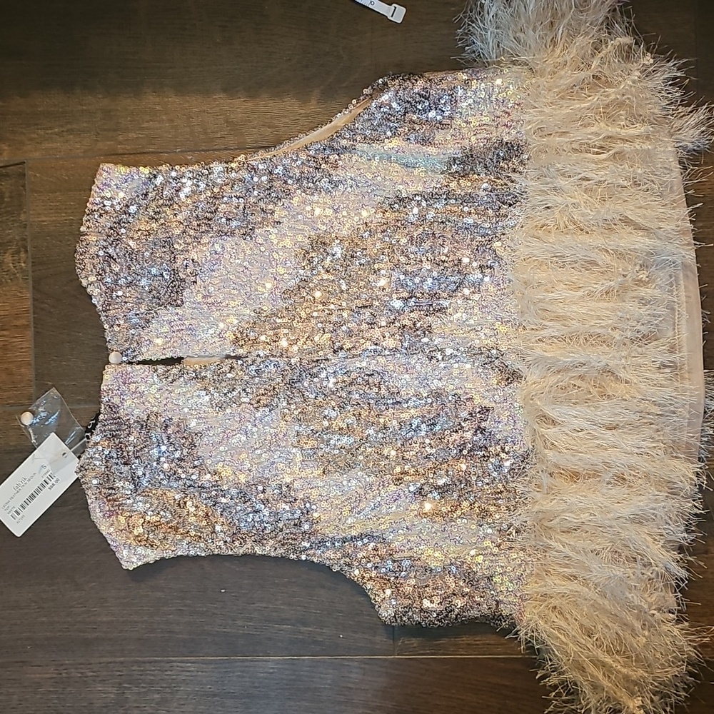 fab'rik Sequin Crop Top with Feather Trim - Picture 8 of 8